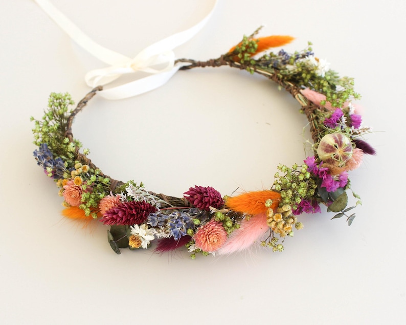 Dried Rose mixed Wildflowers Bouquet / Dried flowers Wedding bouquet / Neutral colorful bouquet with eucalyptus greenery image 3