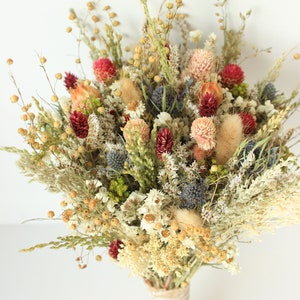 Blue Thistle Dried Flower Bouquet: Burgundy Bridal Decor