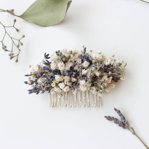 Dried Lavender Babies Breath Hair Comb / Dainty Wedding Floral Comb / Bridal Hair Accessory / Dried Flowers Hair pin clip / Gift for her image 6