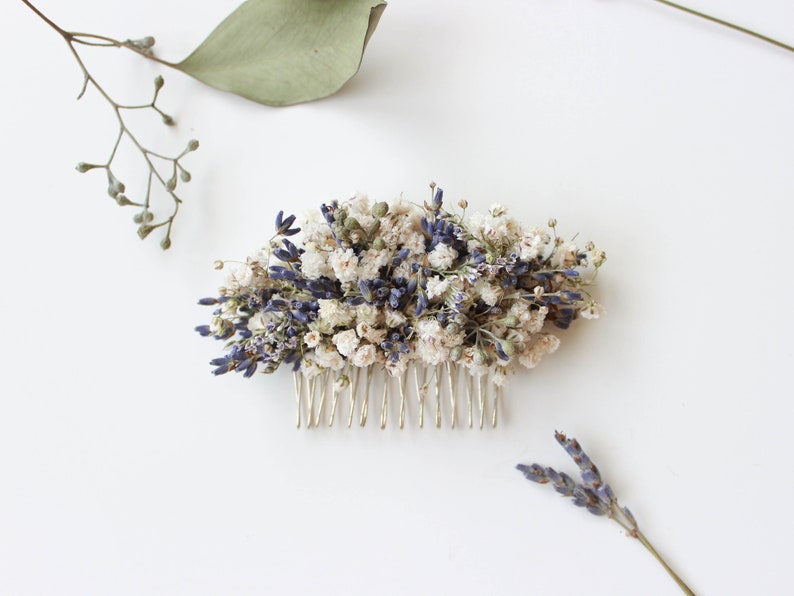 Dried Lavender Babies Breath Hair Comb / Dainty Wedding Floral Comb / Bridal Hair Accessory / Dried Flowers Hair pin clip / Gift for her image 6