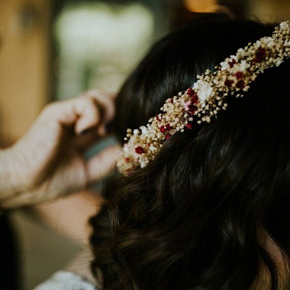 Burgundy Dried Flowers Crown Bohemian Thin Floral Crown Etsy