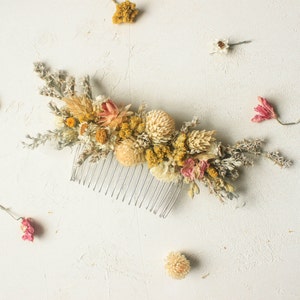 Wild flowers Hair comb / Dry flowers comb / Natural blush comb with yellow-orange flowers accent / Brides Hair Accessories image 5
