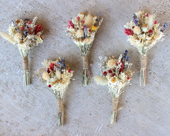 Dried Floral Wedding Set Purple/pink Rustic crown, bouquet, corsage, boutonniere Rustic Colorful Dried Flower Bouquet: Boho Wedding Decor - Etsy main image 4