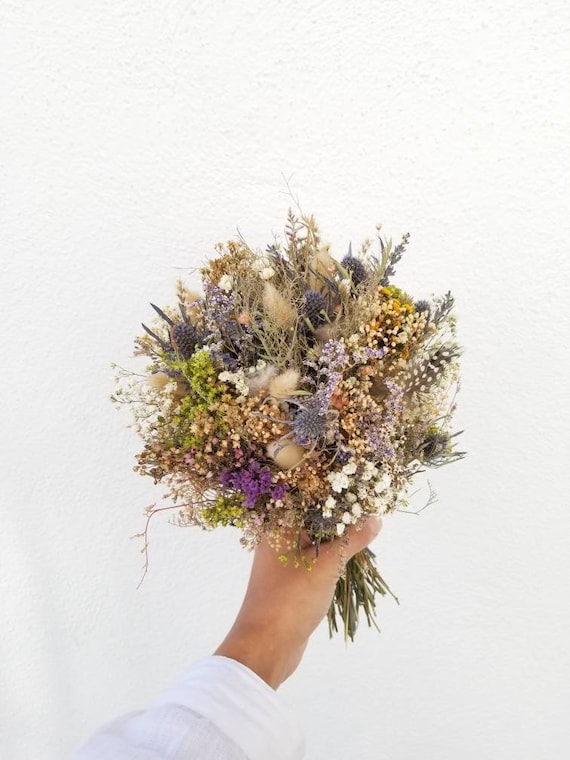 Dry Flower Bouquet Wedding / Blue Thistle Meadow Bridal Bouquet