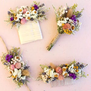 Pink Dream & Purple Wildflowers Bouquet / Spring Summer Bouquet for Wedding / Neutral bouquet with greenery and orange tones image 7
