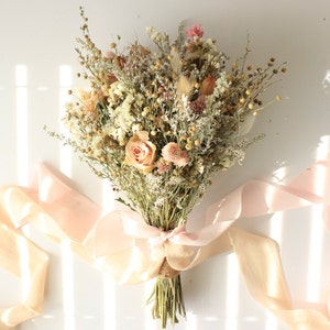 Pink Dream Peach Dried Flowers Bouquet / Preserved Daisy Rose Flowers Bouquet / Wedding Bridal bouquet / Preserved silver grey herbs Natural image 9