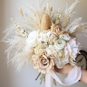 Dusty Rose Pampas Grass bouquet / Large Palm Spear bouquet / Natural Toffee wedding/ Muted earthy tones / Forever Bridal bouquet image 7