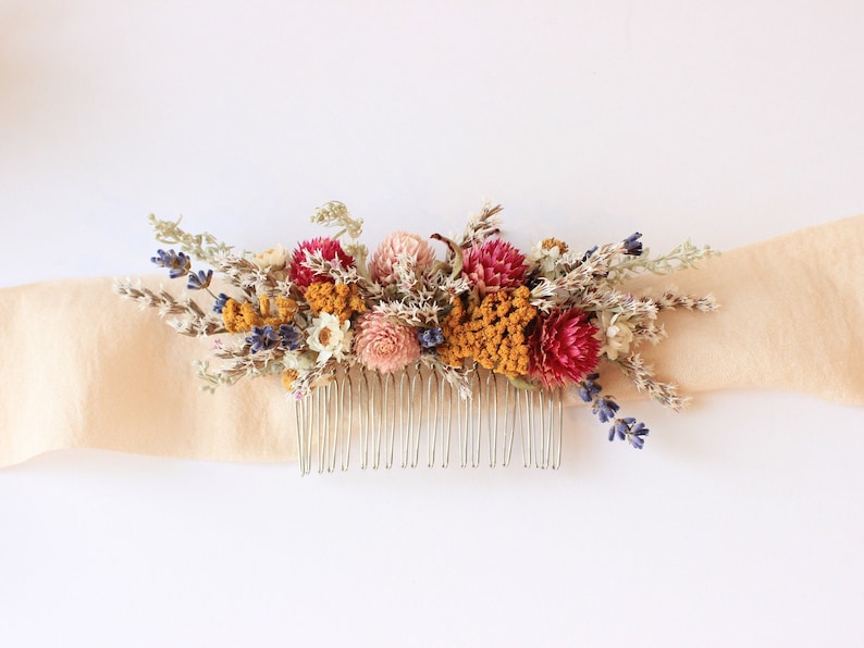 Colorful Pink Blush Purple English Lavender Headpiece / Tropical Flower Crown / Dried Floral Wedding Set Hair Comb with matching boutonniere image 4