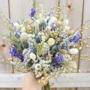 Blue Thistle Ivory Wedding Bouquet / Purple Silver bouquet / Field flowers Bridal bouquet / Dry flowers Bridesmaid bouquet