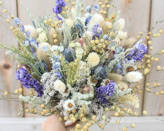 Blue Thistle Ivory Wedding Bouquet / Purple Silver bouquet / Field flowers Bridal bouquet / Dry flowers Bridesmaid bouquet