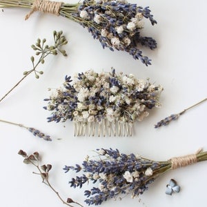 Dried Lavender Babies Breath Hair Comb / Dainty Wedding Floral Comb / Bridal Hair Accessory / Dried Flowers Hair pin clip / Gift for her image 3