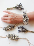 Dried Lavender Babies Breath Corsage: Handmade Wedding Wrist Accessory