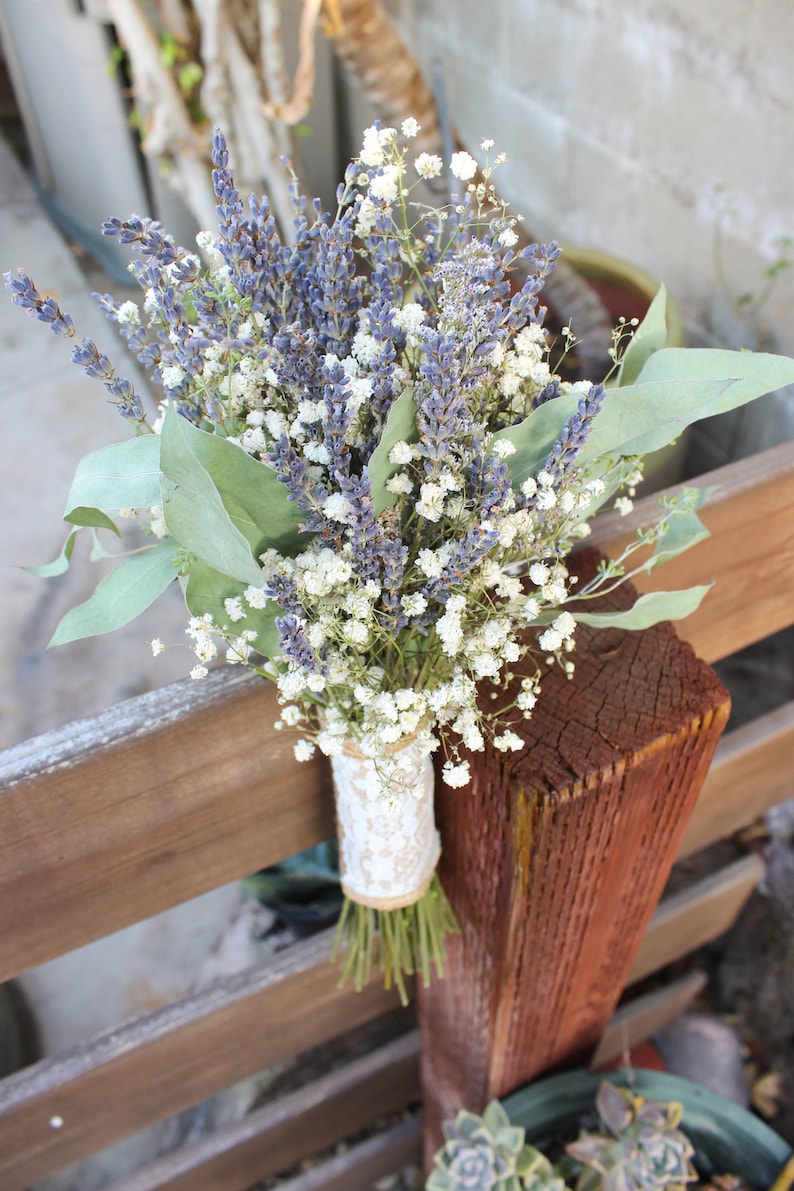 Dried Lavender Bouquet Wedding / Babies Breath Bouquet With Etsy