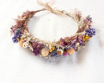 Blush Purple Dried Flowers Crown, Wildflowers Daisy Floral Crown, Kids Toddler crown, Bridal crown