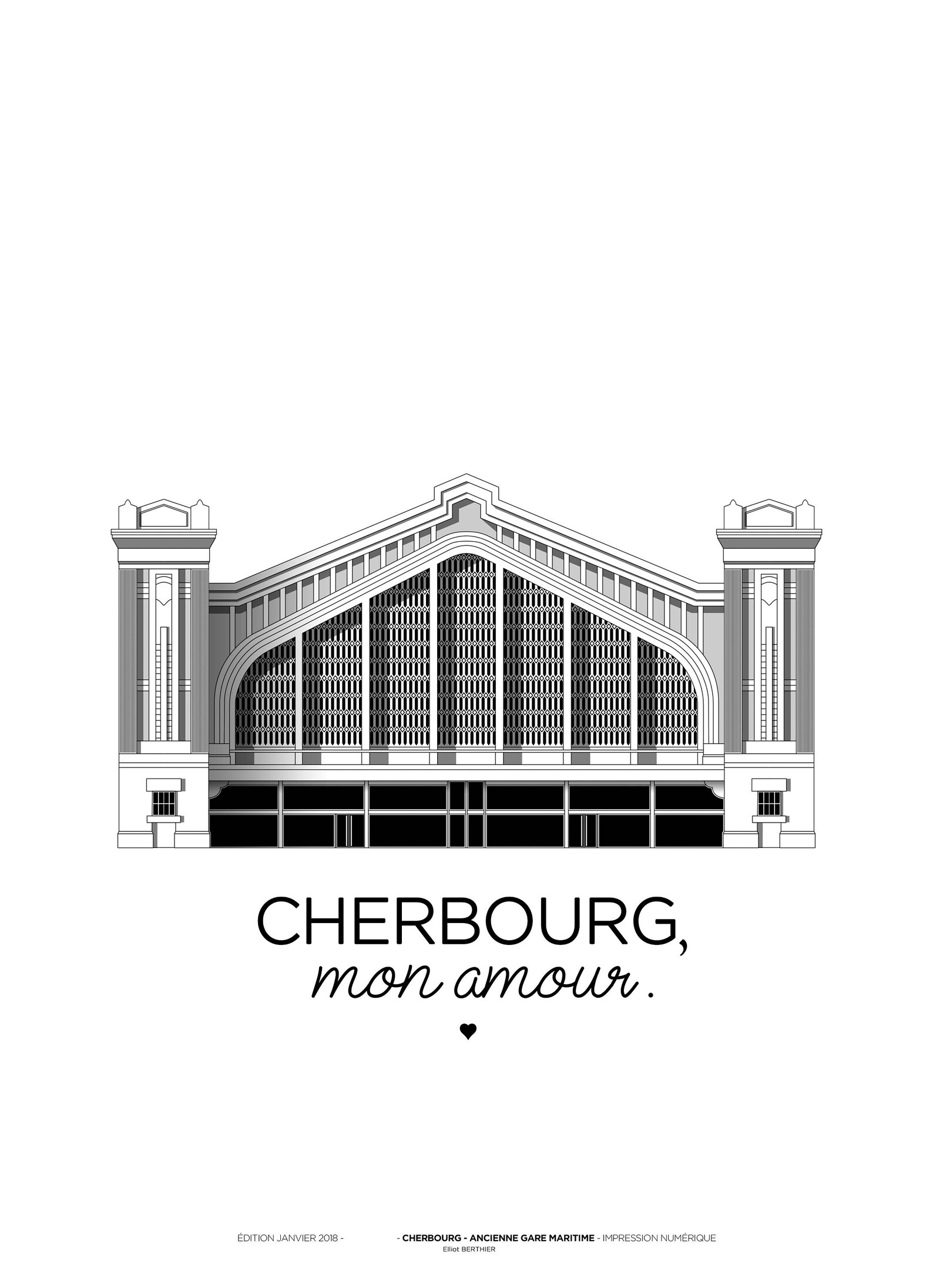 Affiche Cherbourg / Gare Maritime de Cherbourg / imprimé sur Etsy