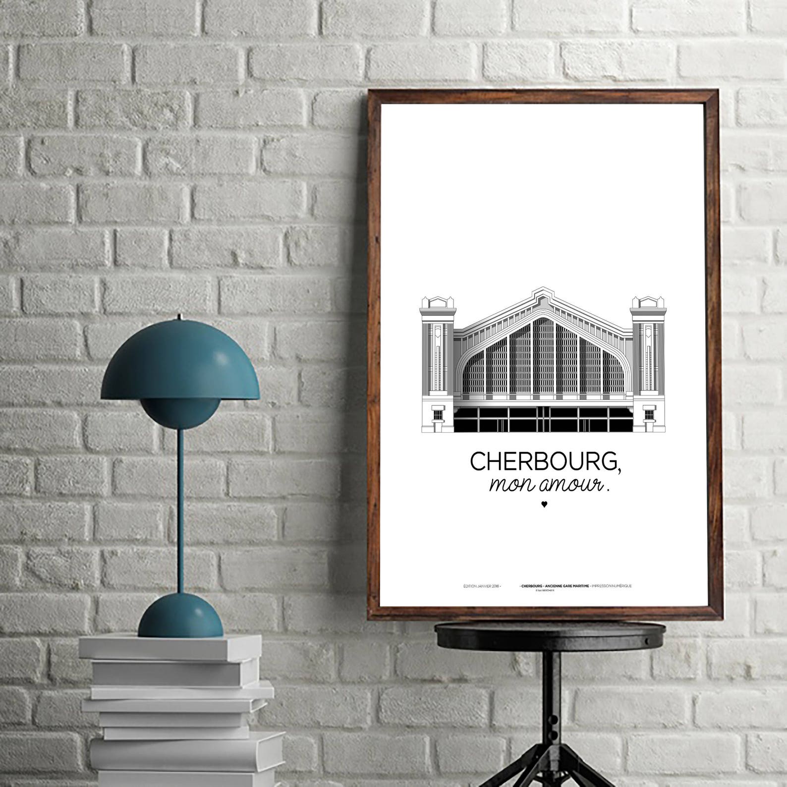 Affiche Cherbourg / Gare Maritime de Cherbourg / imprimé sur Etsy