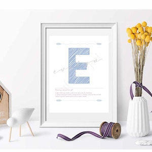 Digital Initial Name Print, Nursery Initial Print, Name Meaning Print, Wall Art, Letter Print, Baby Wall Art, Custom baby name