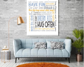 Nube de palabras personalizada para la familia, arte mural con reglas de la casa, regalo familiar personalizado, letrero personalizado, póster tipográfico, regalo familiar, letrero con reglas familiares