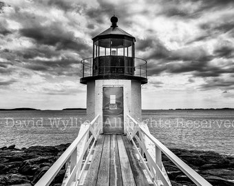 Marshall Point Lighthouse, Maine - horizontal, fine art print, black and white photograph, coastal Maine wall art, nautical decor