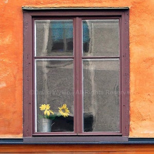 Stockholm Window with Flowers print, vertical wall art, fine art print, Swedish scene