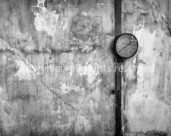 Pressure Drop industrial gauge, fine art photograph, wall decor, black and white wall art, archival print, Turkish pressure gauge, concrete