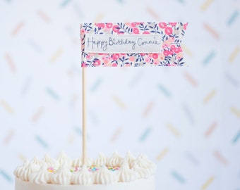 Personalised birthday cake topper flags by Jane Kent Studio