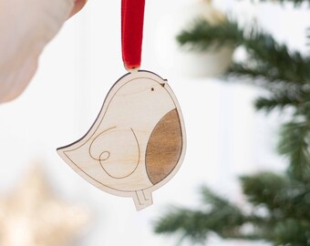 Set Of Two Wooden Festive Robin Christmas Decorations