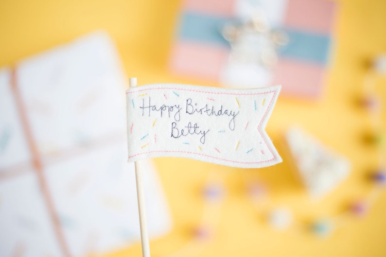 Happy Birthday Personalised Cake Flag Topper image 1