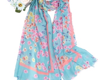 Watercolour Daisy Print  High Quality Soft  Scarf Free Gift Wrap