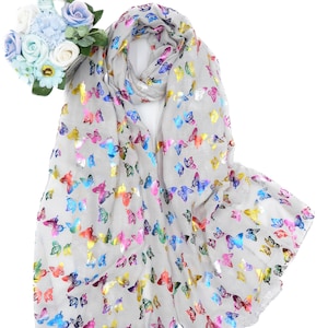 Rainbow Butterfly Print Ladies Celebrity Style Scarves Scarf Wrap