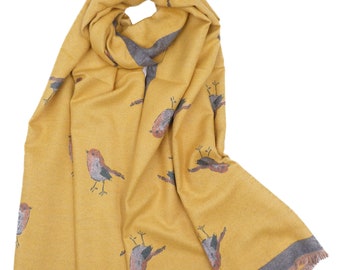 High Quality Warm Soft Robin Bird Winter Scarf Wrap Come with magnetic brooch and free gift wrap