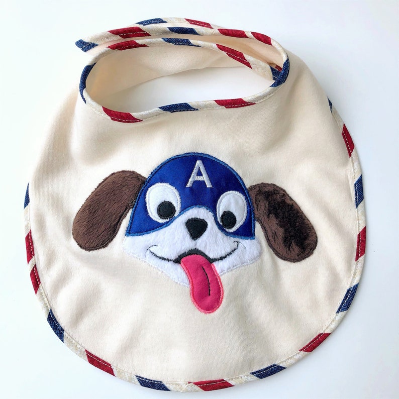 Patriotic Baby Gift Baby Super Hero Fun Baby Shower Gift Puppy Super Hero Puppy Bib Baby Animals Unique Baby Gift Baby Shower Gift