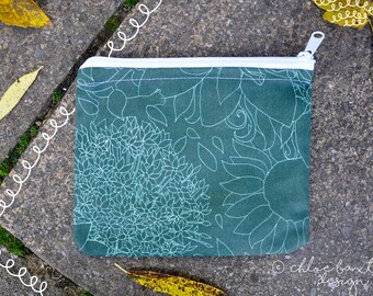 Green  Floral Zip Pouch
