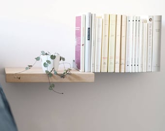 Étagère murale en bois, avec tablette métal, pour livres et objets, Unique, Hygge