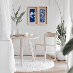 Cyanotype, wooden frame, ferns, clovers, calathea and fittonia, wall art, handmade gift, unique and numbered artwork