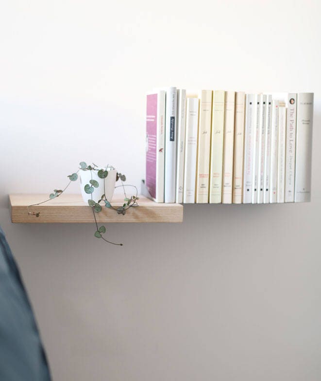 Étagère Flottante en Bois et Métal, Pour Livres Objets, Unique, Hygge, Chambre à Coucher, Salle Mang