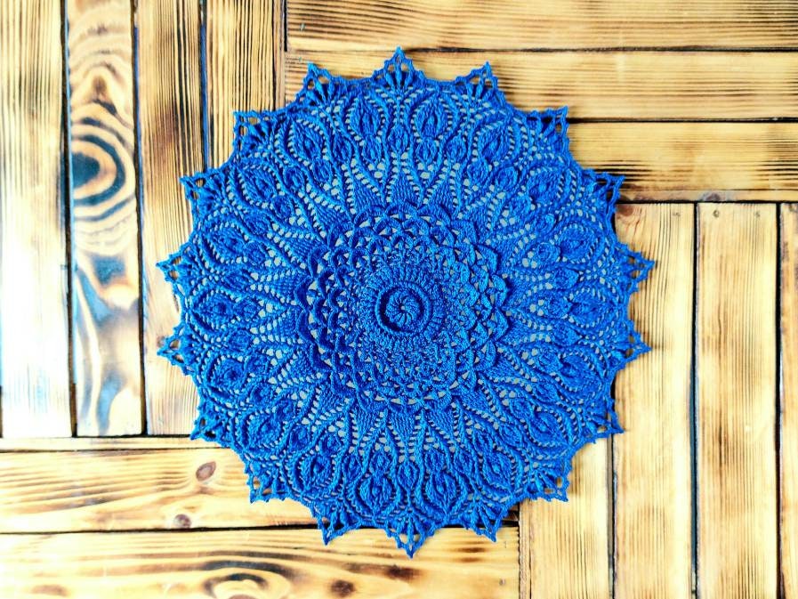 Grand Crochet Bleu Foncé Doily 18 45 cm, Belle Décoration de Maison Faite à La Main, Table, Nappe, C