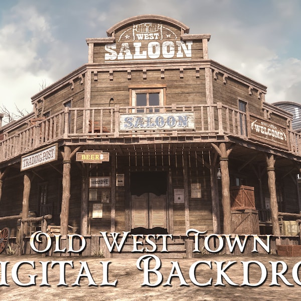 Old West Town Digital Background, Western Backdrop, Cowboy Backdrop Portrait Photography , Wester Horse overlay