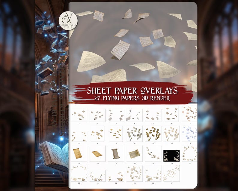 Flying Paper PNG Overlays – 27 Floating Pages, Fantasy Overlay ...