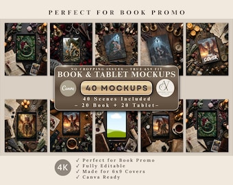 Book Mockup Canva Templates 6x9 | Dark Academia Mockups | Bookstagram Templates | Author Promo Kit | Editable Cover Design