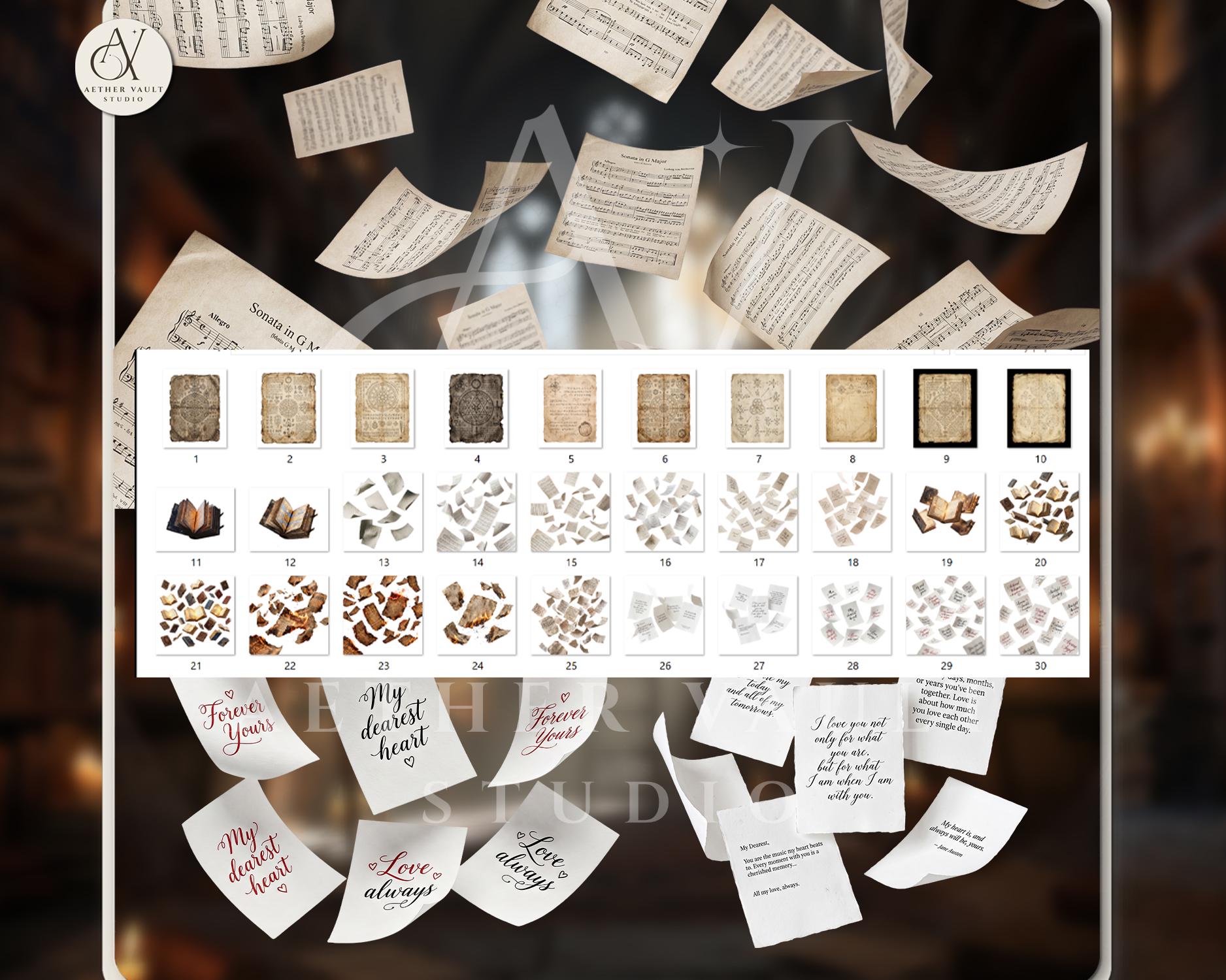 30 Magic Flying Paper Overlays PNG – Fantasy Book Pages, Floating ...