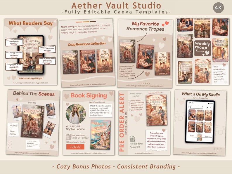 Romance Author Canva Templates | Bookstagram Branding Kit | Cozy ...