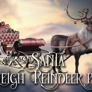 Santa Sleigh and Reindeer png overlay , Christmas overlay , Santa Ride , Winter Backdrop Photo Overlays