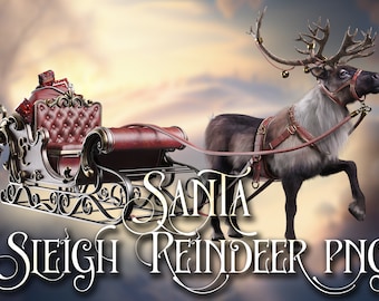 Santa Sleigh and Reindeer png overlay , Christmas overlay , Santa Ride , Winter Backdrop Photo Overlays