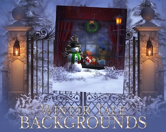 Fondo digital de fantasía invernal, superposiciones fotográficas de fondo invernal, fondos y telones de fondo para fotografía.