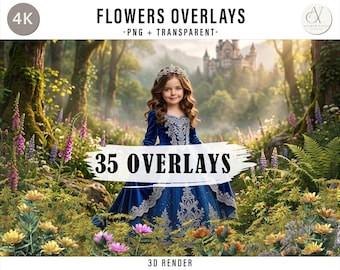 Blumenüberlagerungs-PNG-Bundle, Blumen-Foto-Overlays, Transparente Blumen-PNGs, Botanische Überlagerungspackung, Fantasy-Blumen-Elemente, Natur PNG