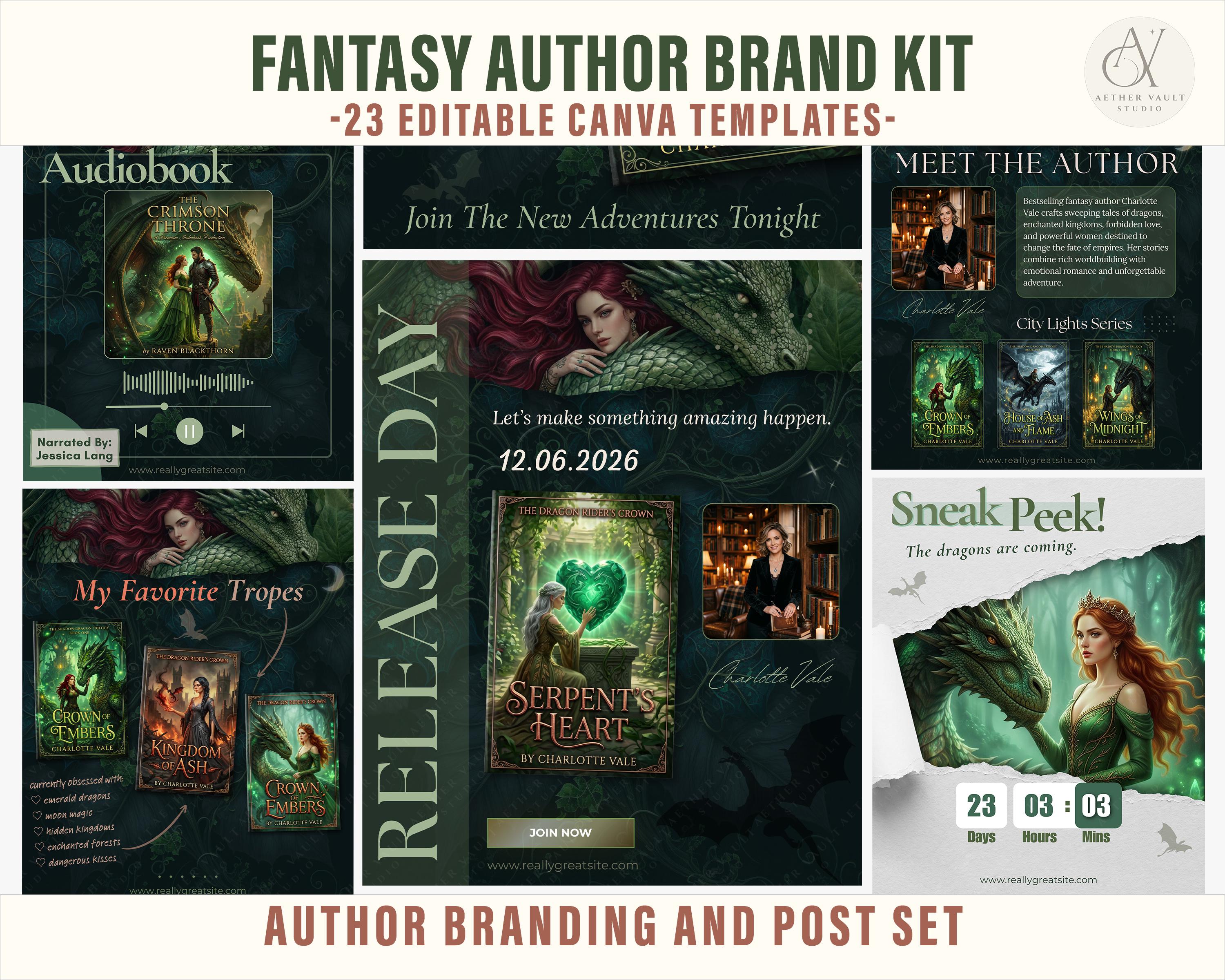 Fantasy Author Brand Kit, Canva Templates for Authors, Fantasy Romance ...