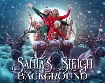 Santa Sleigh Photoshop Template, Christmas Photo Overlay, Kids Mini Session, Photo Composite Background TIF