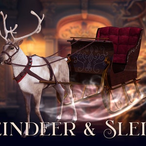 Superposiciones de renos y trineos , Superposiciones de fantasía de invierno, Superposiciones de fotos de fondo de invierno , Fondos de fotografía y fondos