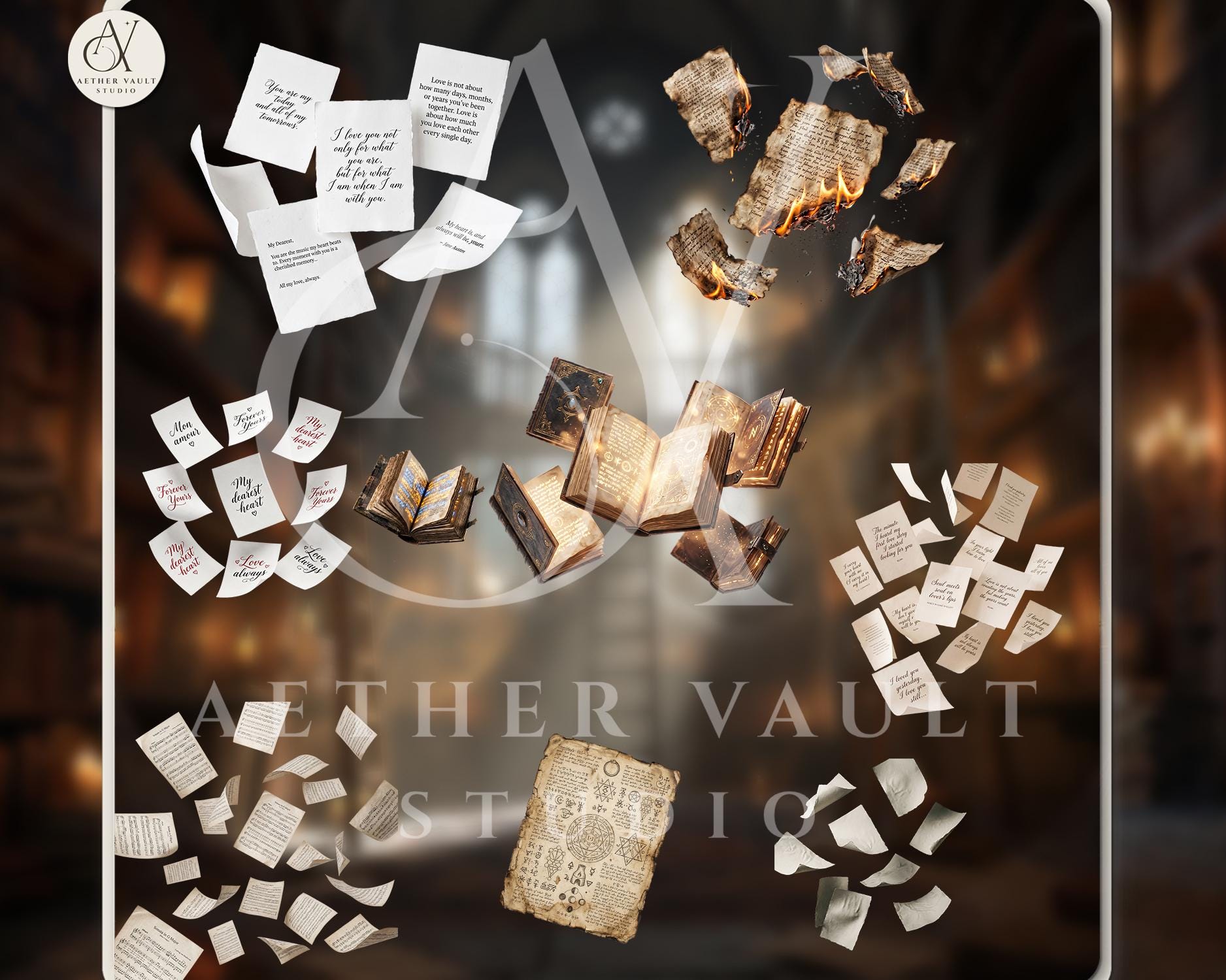 30 Magic Flying Paper Overlays PNG – Fantasy Book Pages, Floating ...
